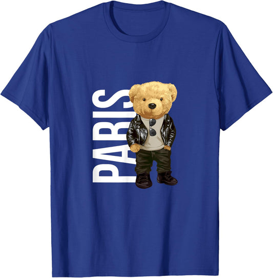 Cool Teddy Bear Boy Paris Style Illustration Graphic Design T-Shirt - T-Shirt | Royal