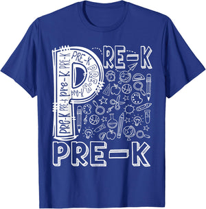 Pre-K Typography Team Vintage Pre-K Teacher Back To School T-Shirt - T-Shirt | Royal