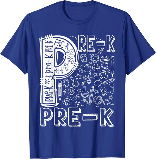 Pre-K Typography Team Vintage Pre-K Teacher Back To School T-Shirt - T-Shirt | Royal