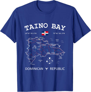Taino Bay Dominican Republic Flag Travel Map Coordinates T-Shirt - T-Shirt | Royal