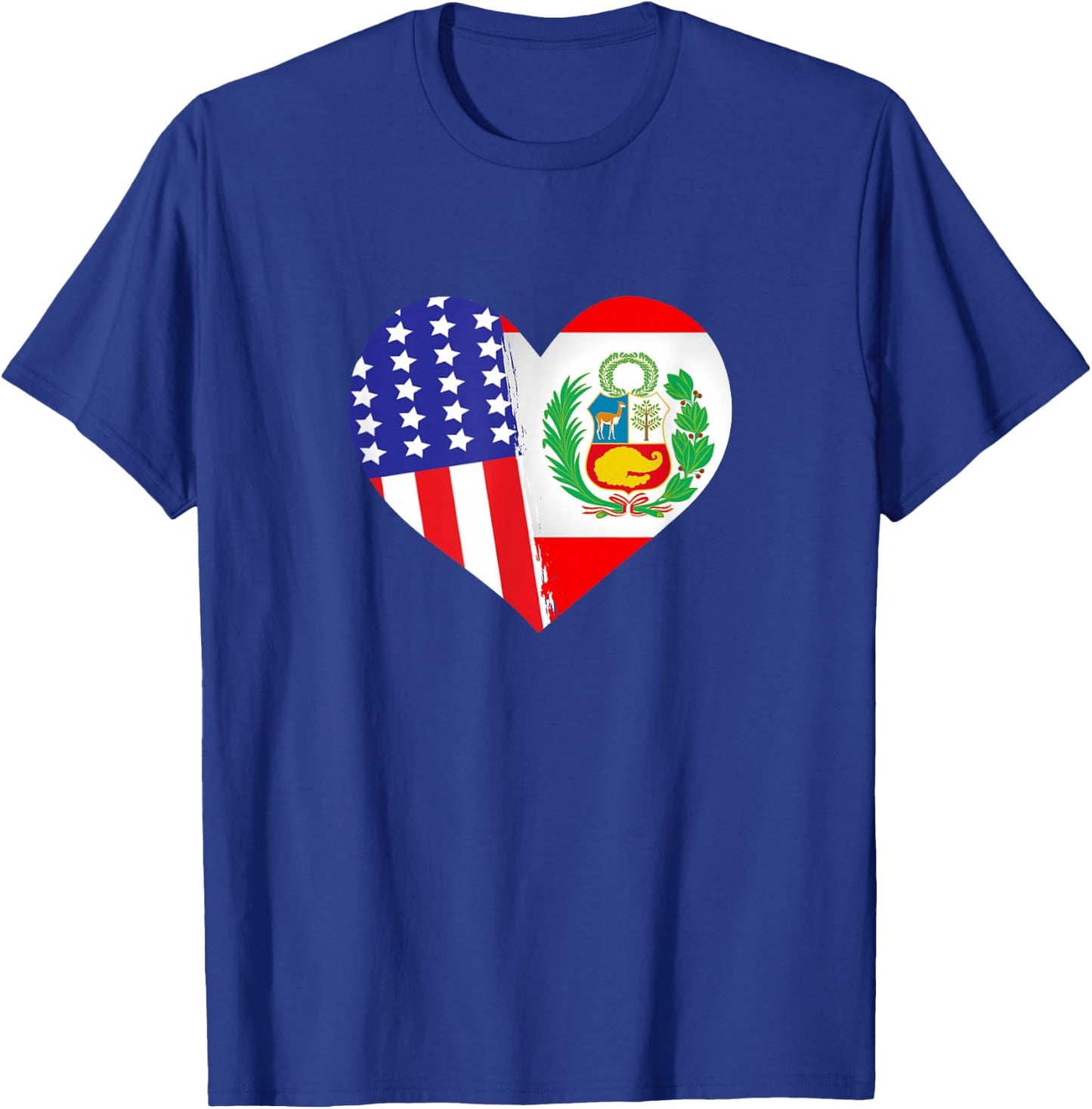 Peruvian American USA Peru America Flag Heart Roots Heritage T-Shirt - T-Shirt | Royal