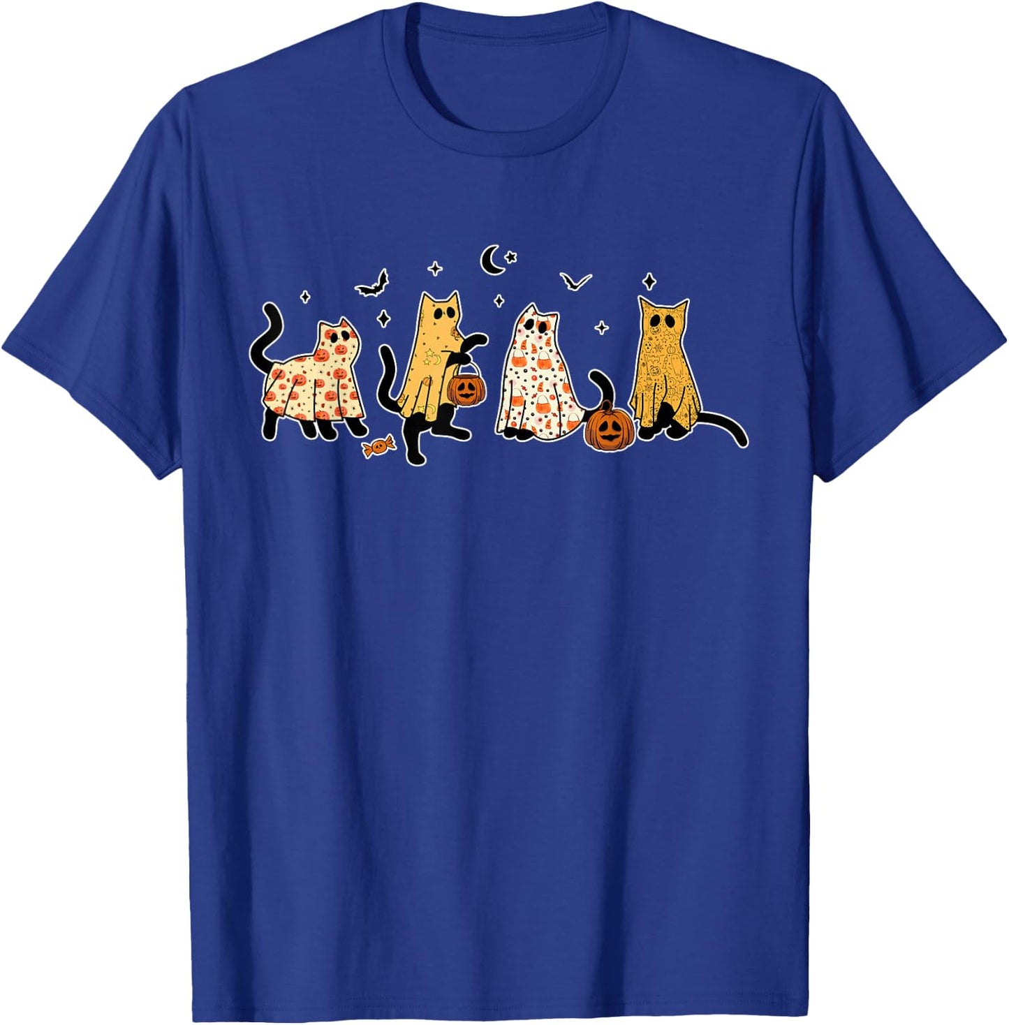 Cute Black Cats in Ghost Costume Women and Men Halloween T-Shirt - T-Shirt | Royal
