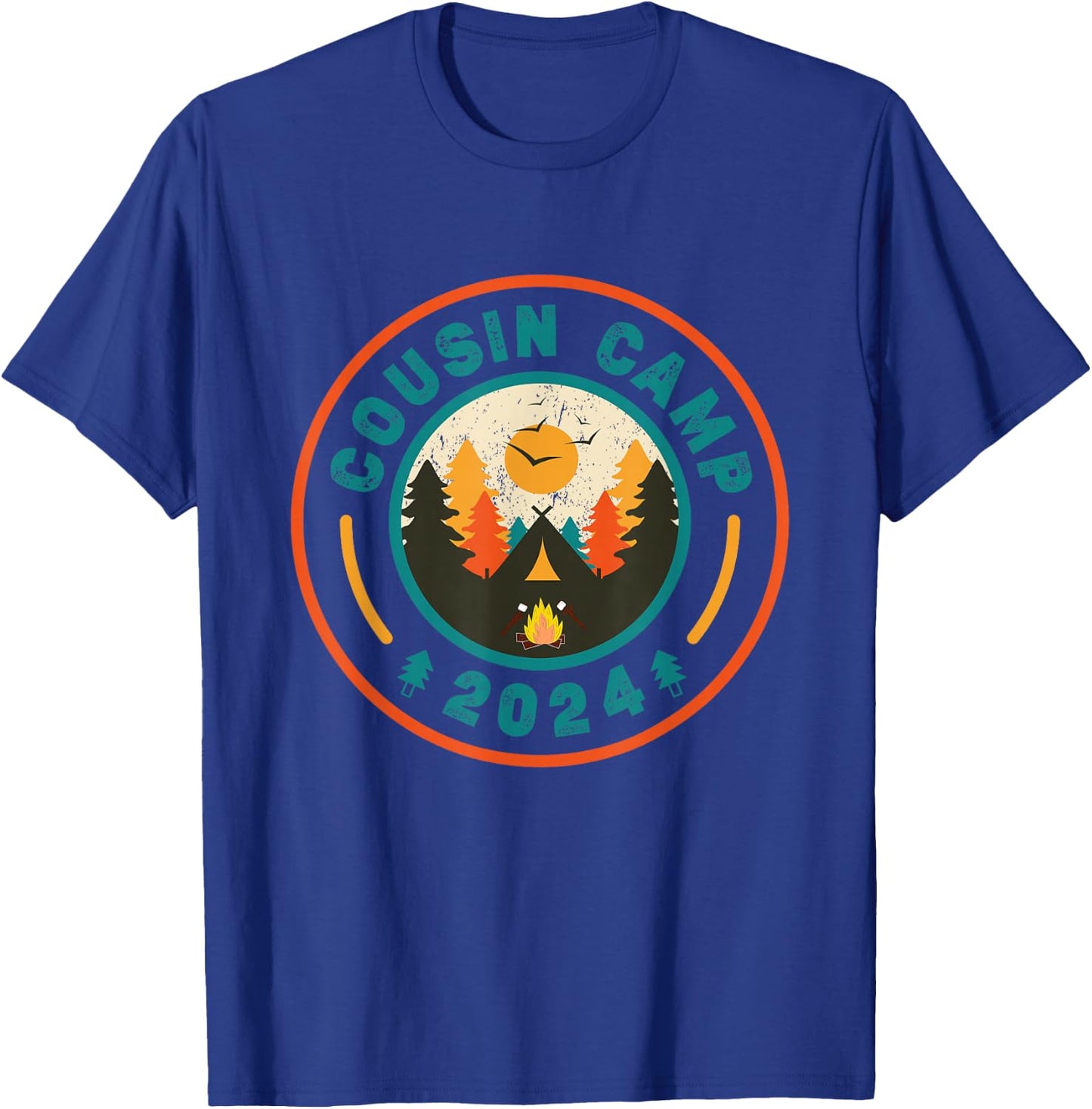 Cousin Camp 2024 Vintage Shirt Outdoors Vacation Adventures T-Shirt - T-Shirt | Royal