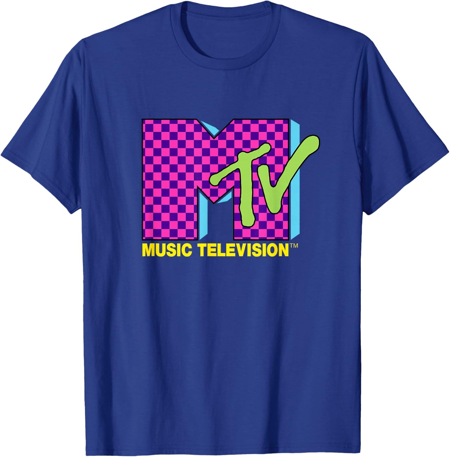 MTV Music Television Retro 80's Neon Pink Checkerboard Logo T-Shirt - T-Shirt | Royal