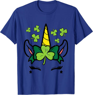 Kids St Patricks Day Unicorn Face Saint Pattys Girls Kids Toddler T-Shirt - T-Shirt | Royal
