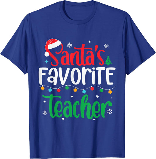 Santa's Favorite Teacher Family Matching Group Christmas T-Shirt - T-Shirt | Royal