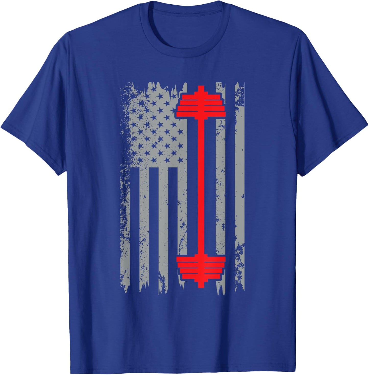 Barbell American Flag Patriotic Weightlifting T-Shirt - T-Shirt | Royal