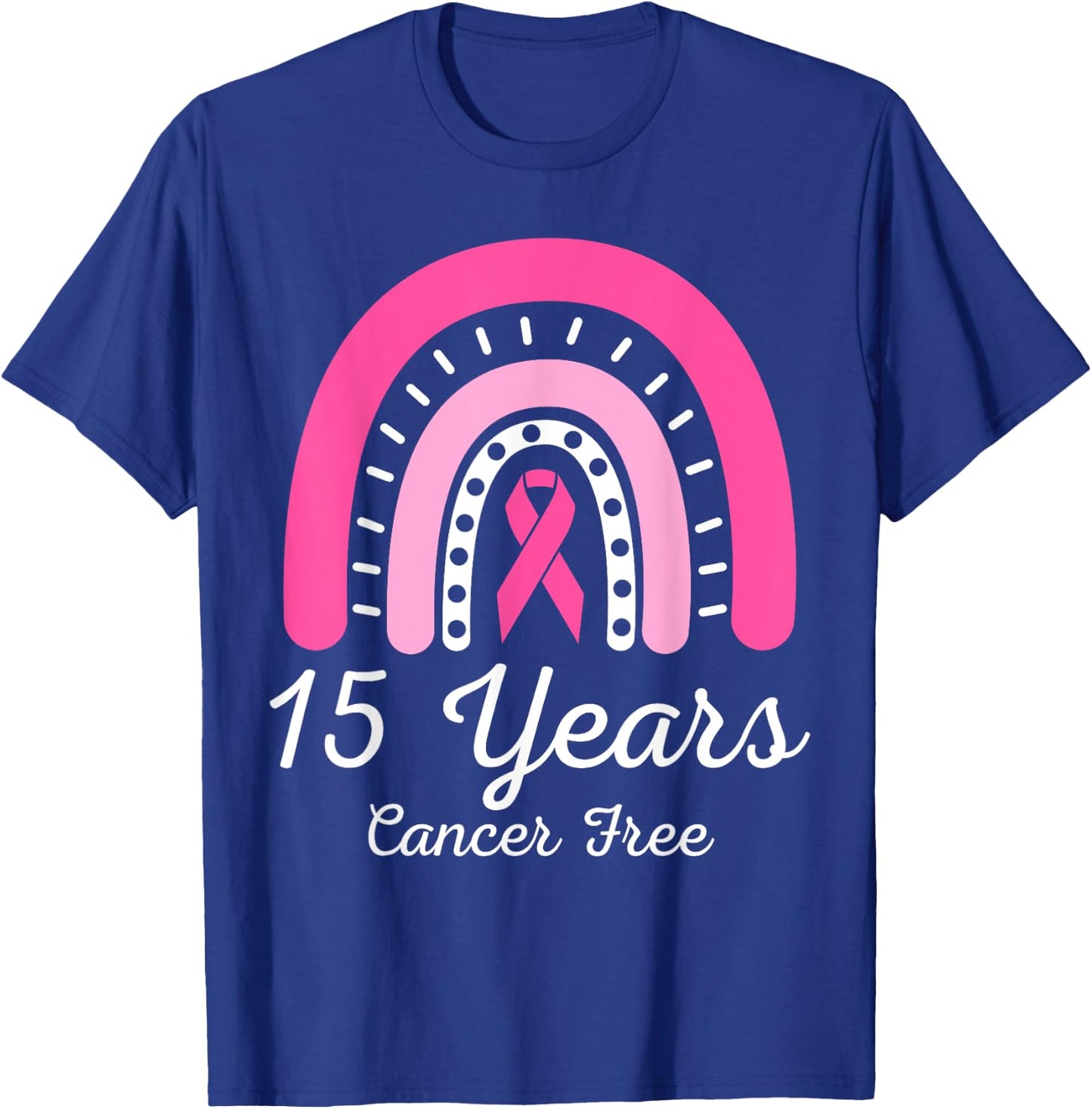 15 Years Cancer Free Survivor Breast Cancer Awareness Ribbon T-Shirt - T-Shirt | Royal