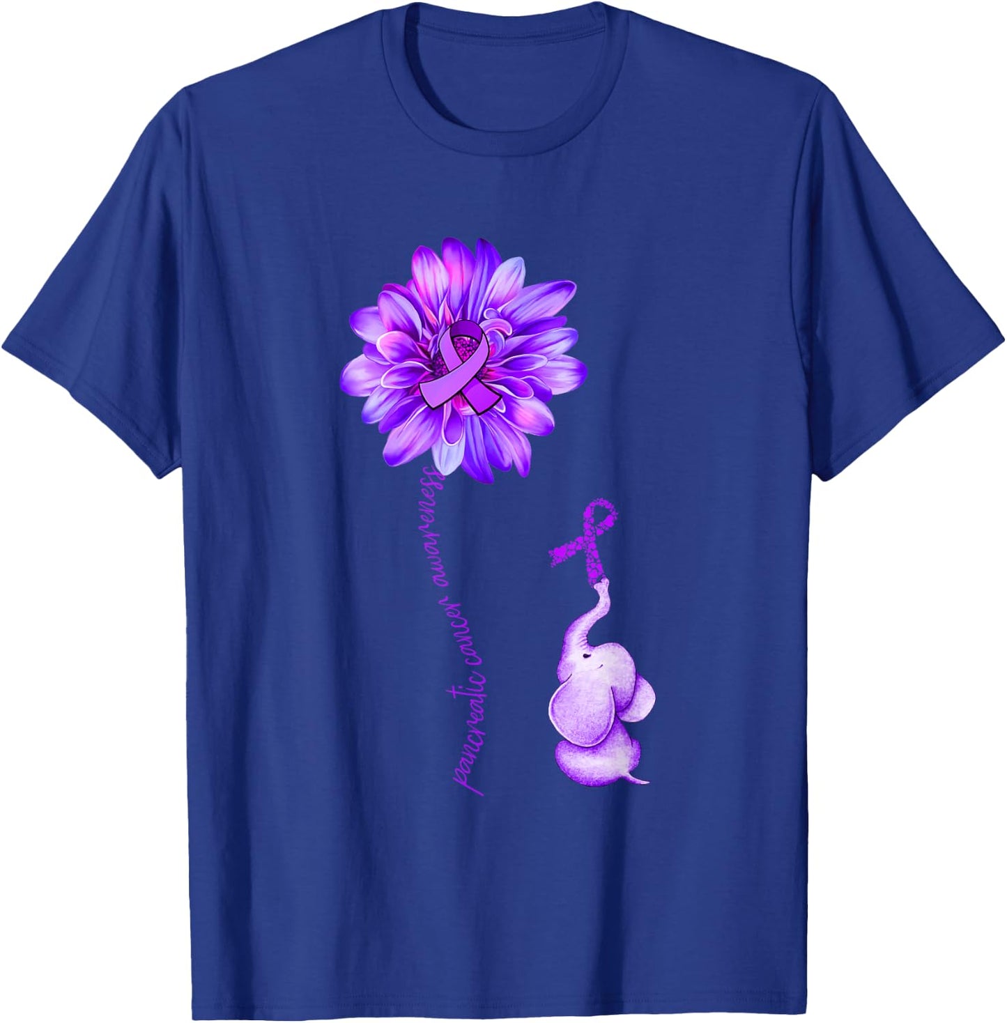 Elephant Sunflower Purple Ribbon Pancreatic Cancer Awareness T-Shirt - T-Shirt | Royal