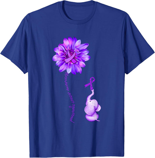 Elephant Sunflower Purple Ribbon Pancreatic Cancer Awareness T-Shirt - T-Shirt | Royal