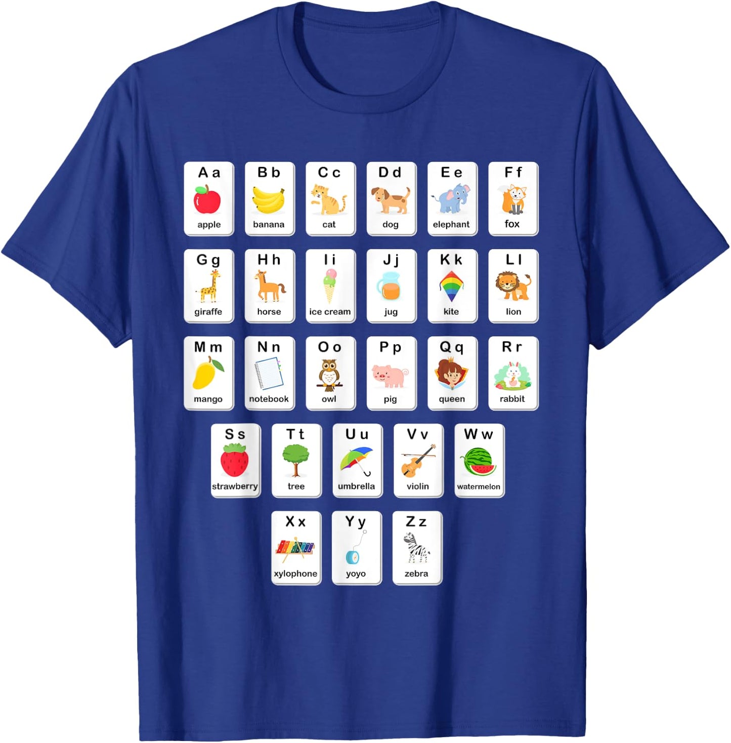 ABC Animals Object Flash Card A-Z Types of Alphabet Teacher T-Shirt - T-Shirt | Royal