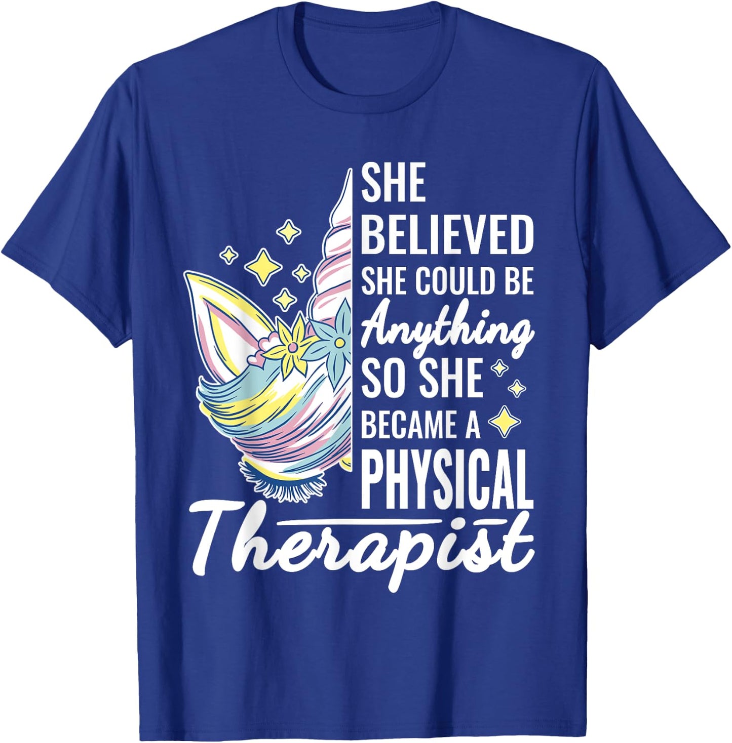 Women Physical Therapy Funny Physical Therapist Cute Unicorn T-Shirt - T-Shirt | Royal