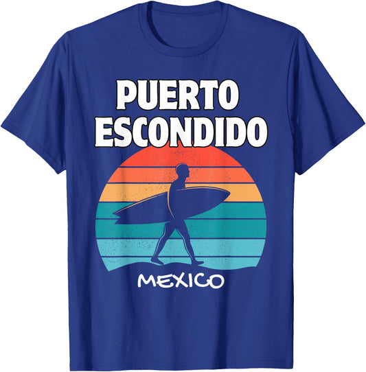 PUERTO ESCONDIDO Mexico Surf Retro Sunset Surfing Vacation T-Shirt - T-Shirt | Royal