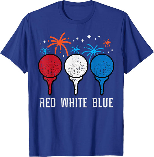4th July Red White Blue Golf Patriotic Golfer Dad Men Women T-Shirt - T-Shirt | Royal