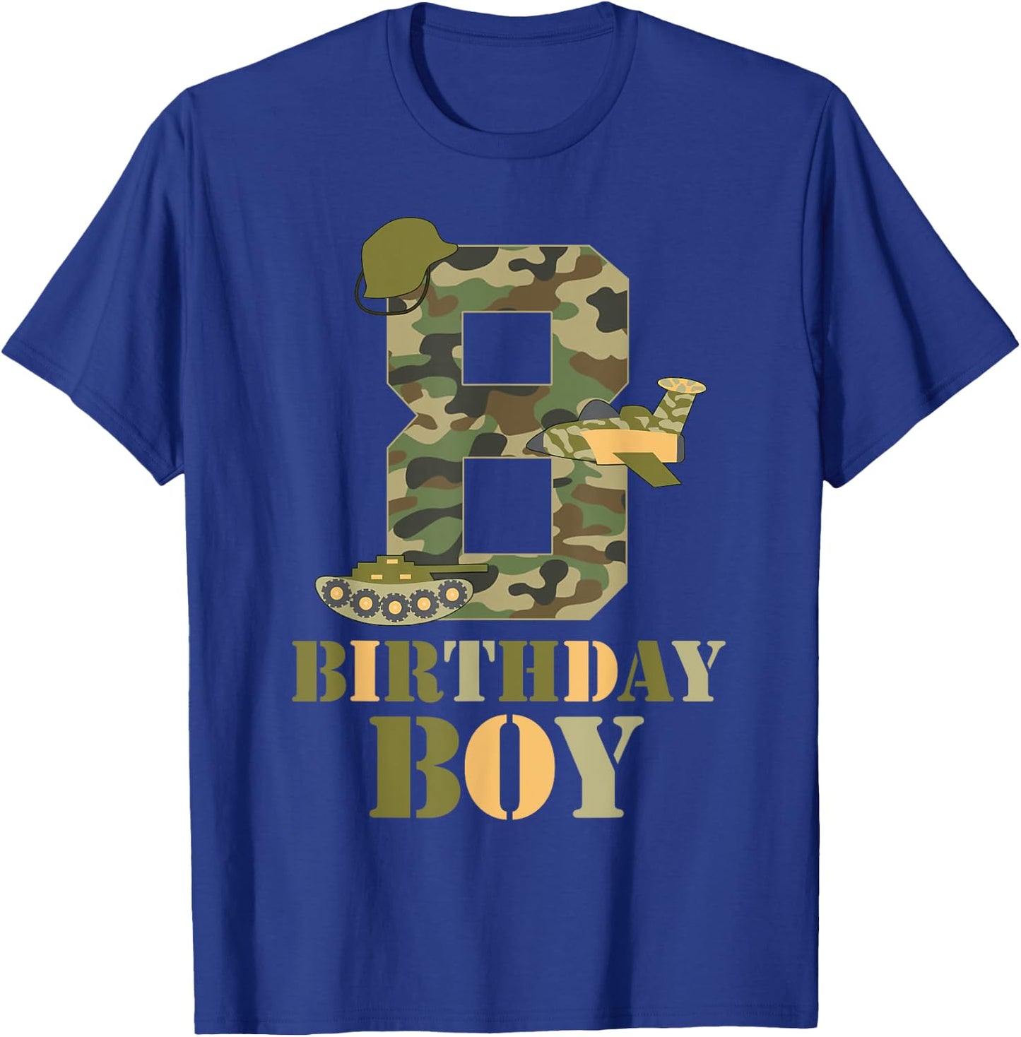 8th Birthday Military Themed Camo Boys 8 Years Old Soldier T-Shirt - T-Shirt | Royal