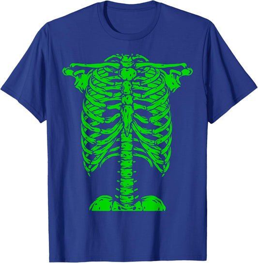 Skeleton Green Rib Cage Bone Costume Halloween Graphic X-Ray T-Shirt - T-Shirt | Royal