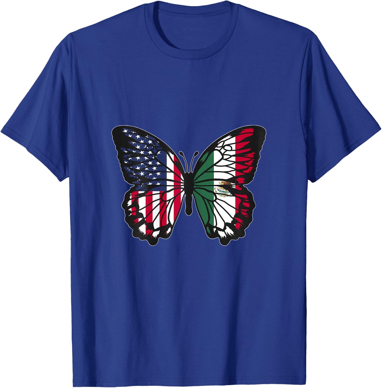 Mexican Roots USA and Mexico Mix Butterfly Mexican Heritage T-Shirt - T-Shirt | Royal