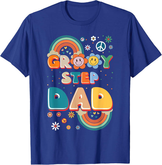 Groovy Step Dad Stepdaddy Step Father Father's Day Retro T-Shirt - T-Shirt | Royal