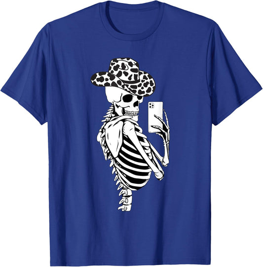 Selfies Skeleton Cowhides Cowgirls Western Cow Cowgirl Hat T-Shirt - T-Shirt | Royal