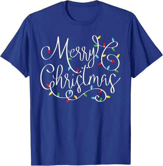 Merry Christmas Tree Lights Matching Xmas Pajamas T-Shirt - T-Shirt | Royal
