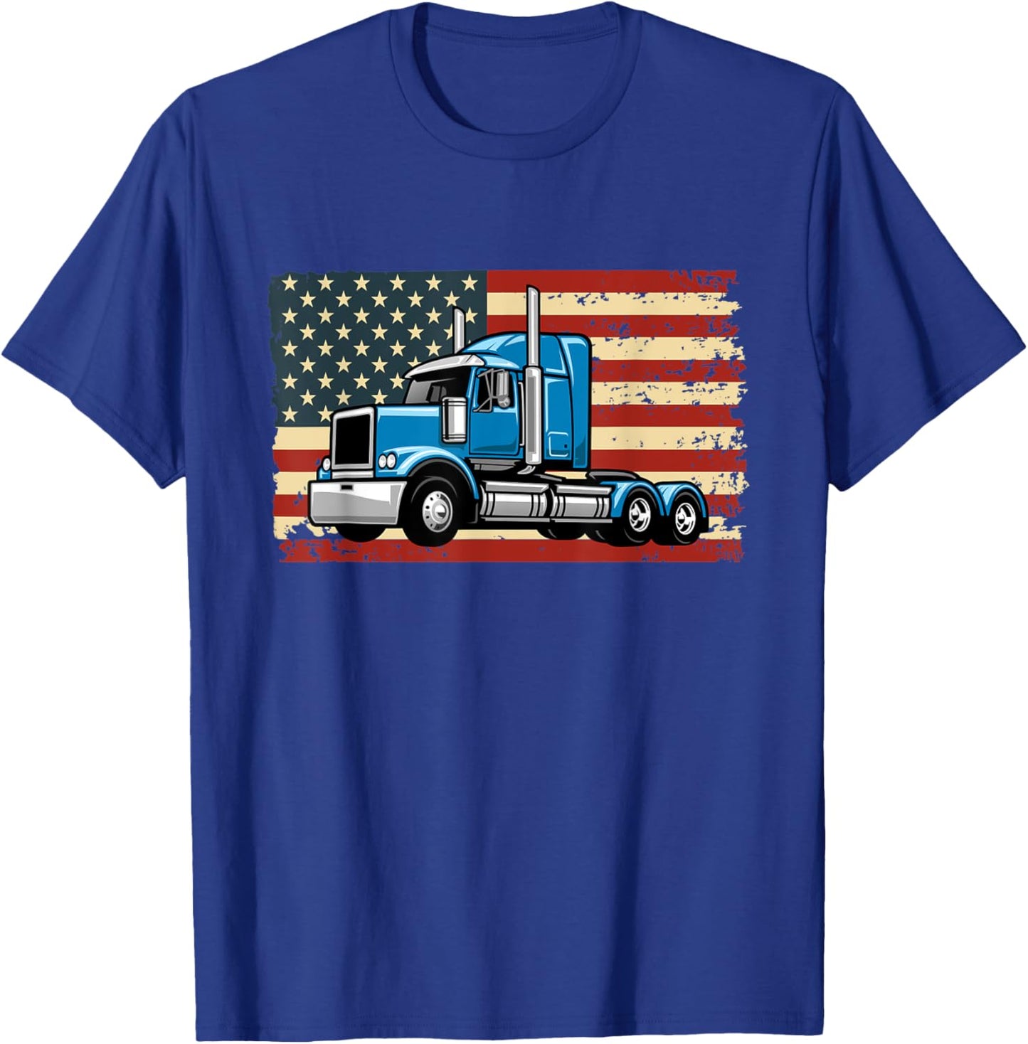 Semi Truck Driver 18 Wheeler Trucker USA American Flag T-Shirt - T-Shirt | Royal