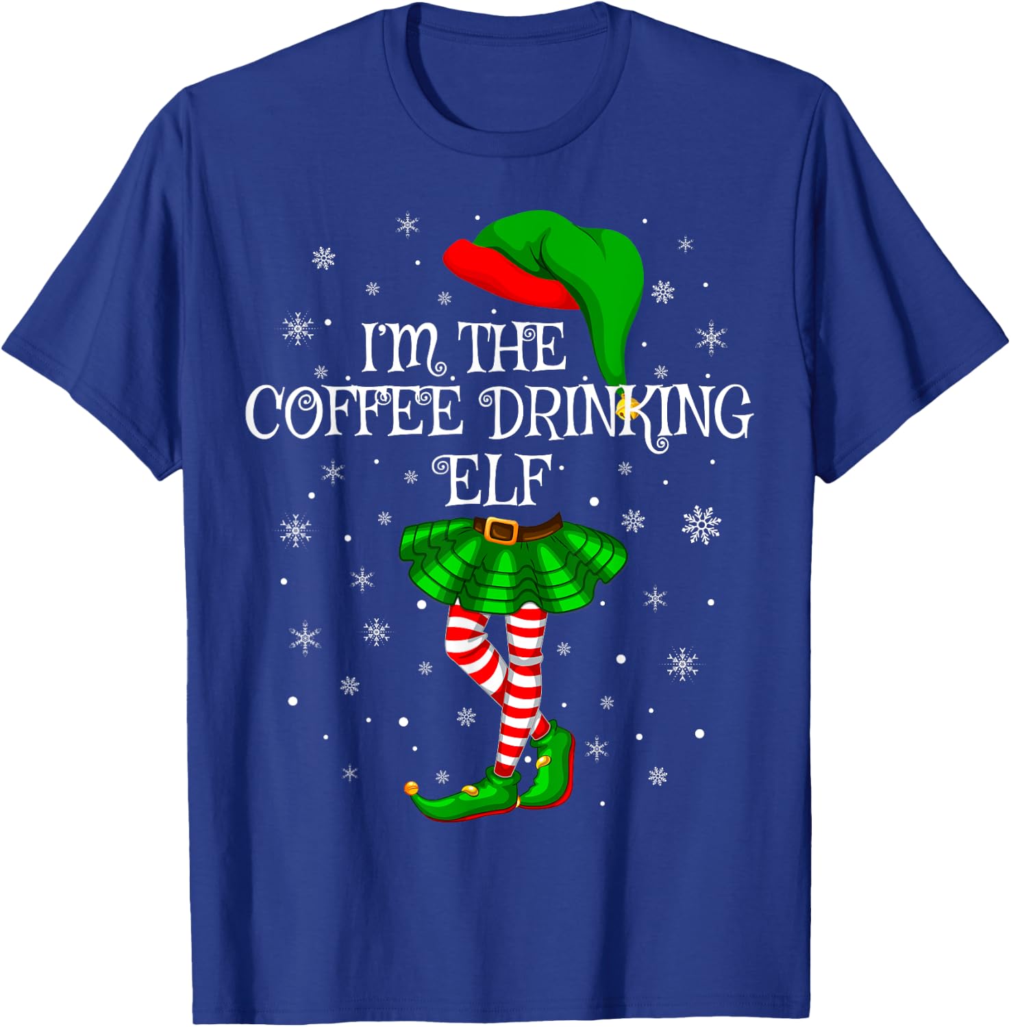 Family Matching Women Girls Coffee Drinking Elf Christmas T-Shirt - T-Shirt | Royal