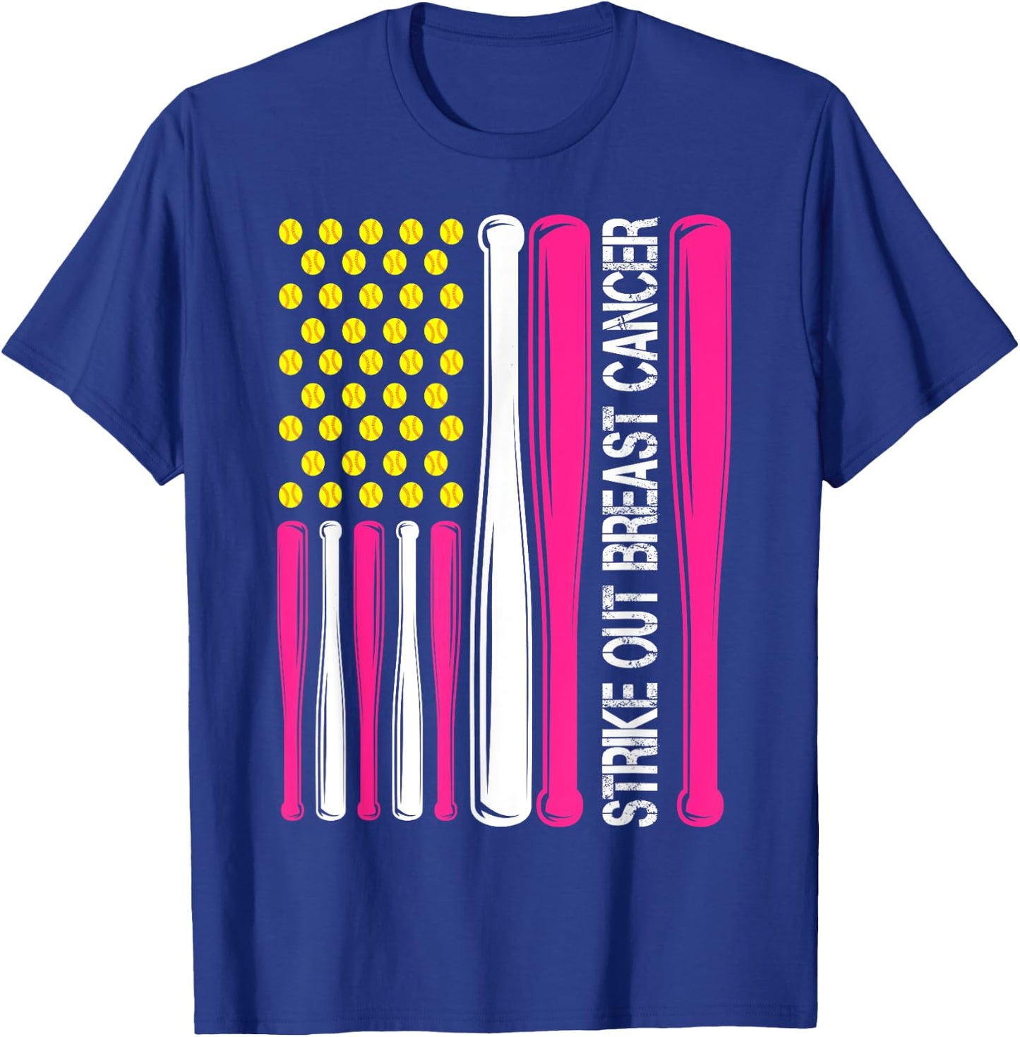 Strike Out Breast Cancer Softball Fight Awareness Men Women T-Shirt - T-Shirt | Royal