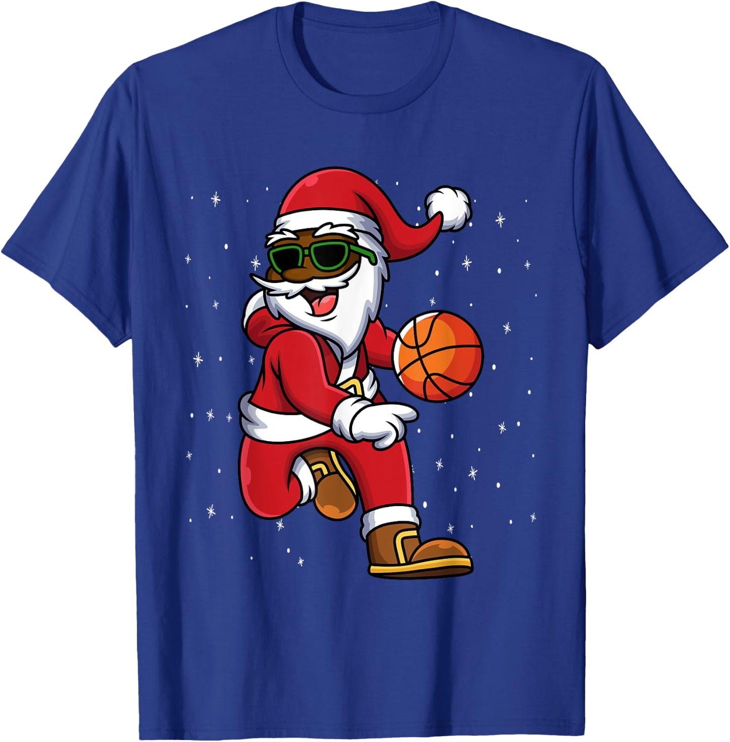 Christmas Basketball Black African American Santa Kids T-Shirt - T-Shirt | Royal