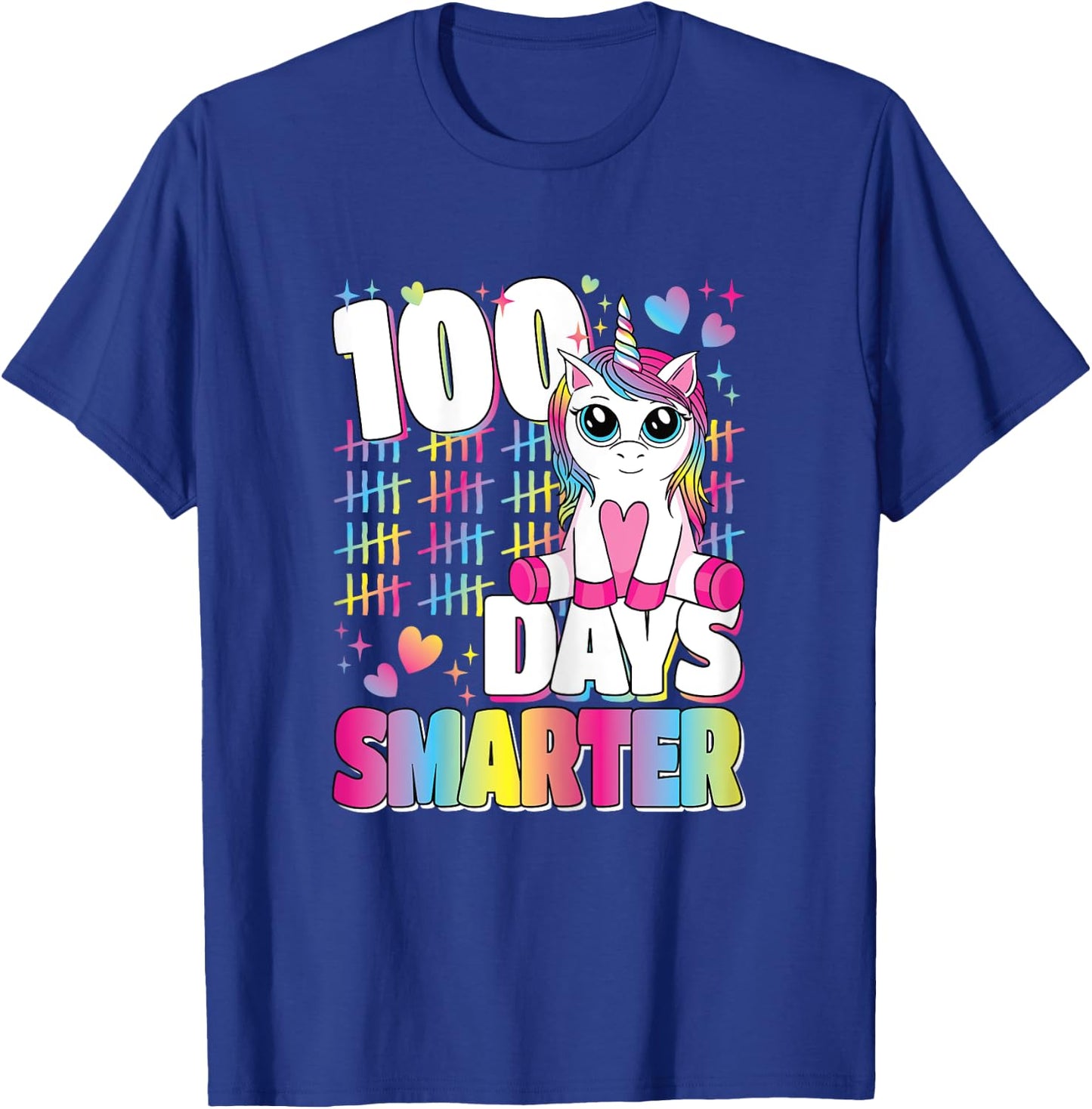 100 Days Smarter Unicorn Rainbow 100th Day Of School Girls T-Shirt - T-Shirt | Royal
