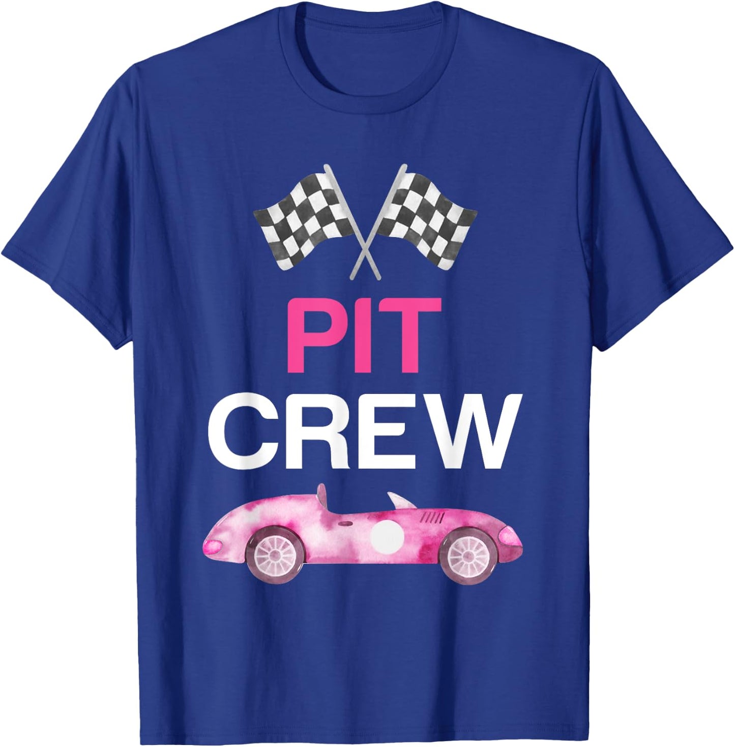 Pit Crew Costume Adult Kids Girls Boys Pink Racing Car Flag T-Shirt - T-Shirt | Royal