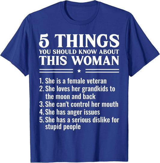 Female Veteran Grandma Funny Things You Should Know About T-Shirt - T-Shirt | Royal