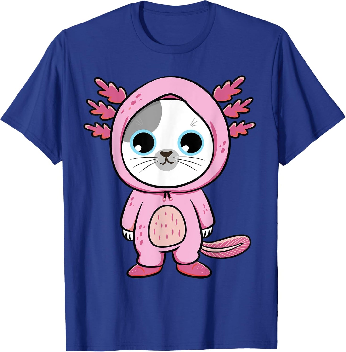 Kawaii Axolotl Cute Pink Cat Axolotl Fun Art For Boys & Girl T-Shirt - T-Shirt | Royal