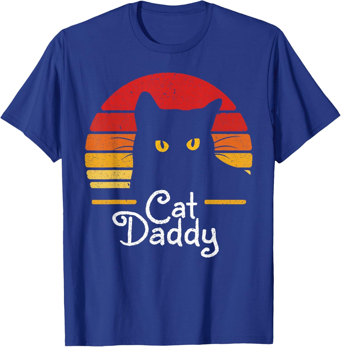 Cat Daddy Retro 70s 80s Black Cat Men Funny Cat Dad Gifts T-Shirt - T-Shirt | Royal