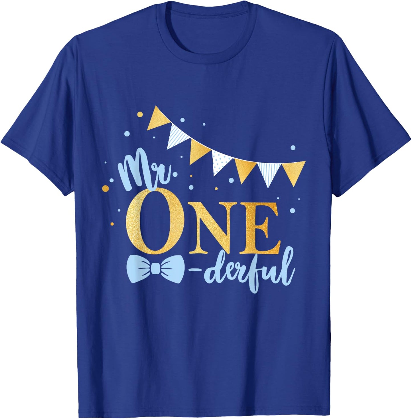 1st Birthday Blue-Gold Little Men Mr One-derful Party Kid T-Shirt - T-Shirt | Royal