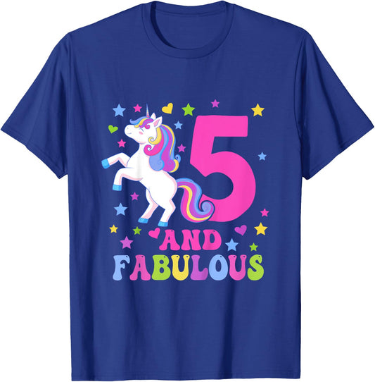 5 and Fabulous Unicorn 5th Birthday Unicorn T-Shirt - T-Shirt | Royal