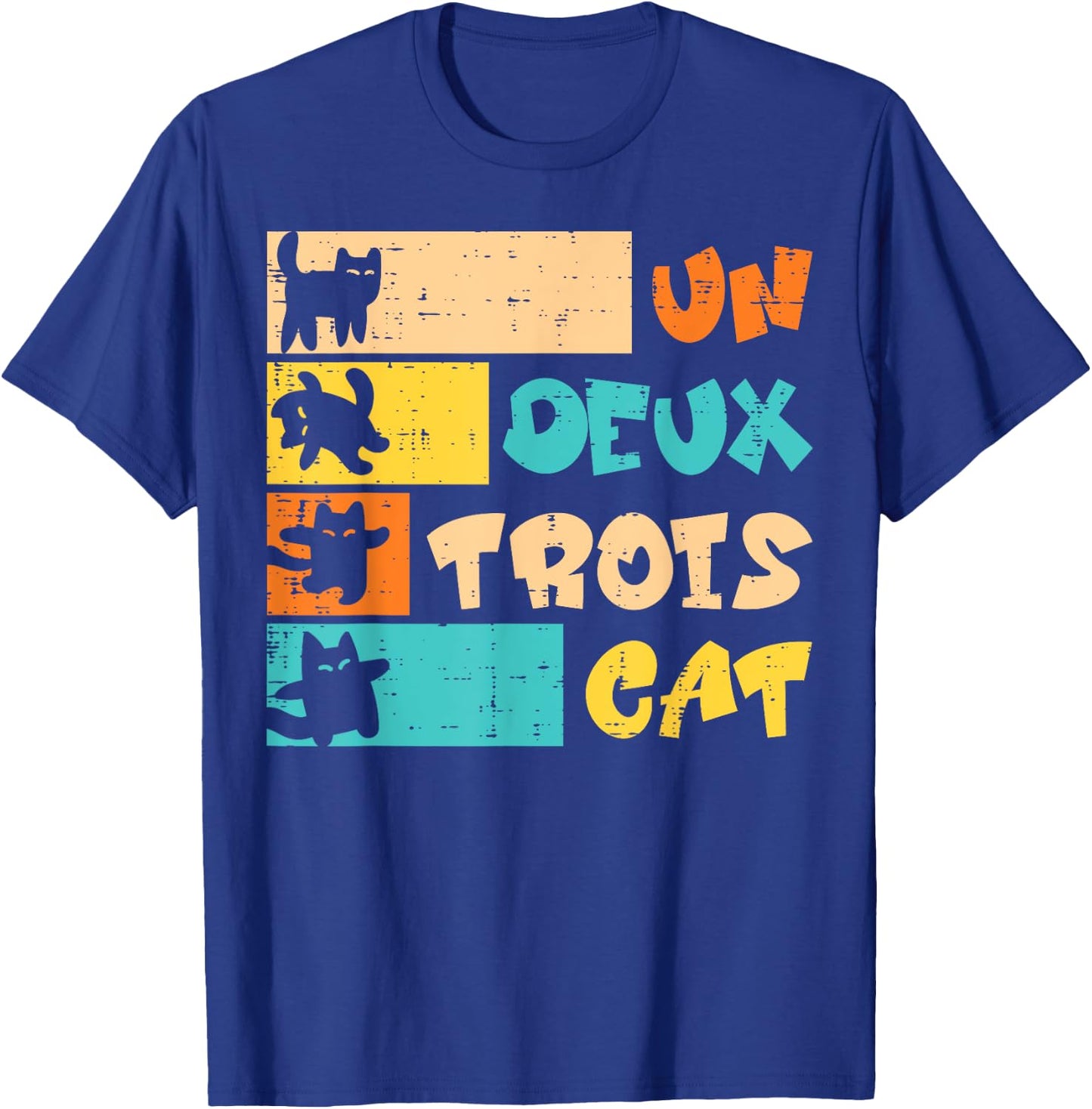 Un Deux Trois Cat French Retro Men Women Boys Kid Teen Youth T-Shirt - T-Shirt | Royal