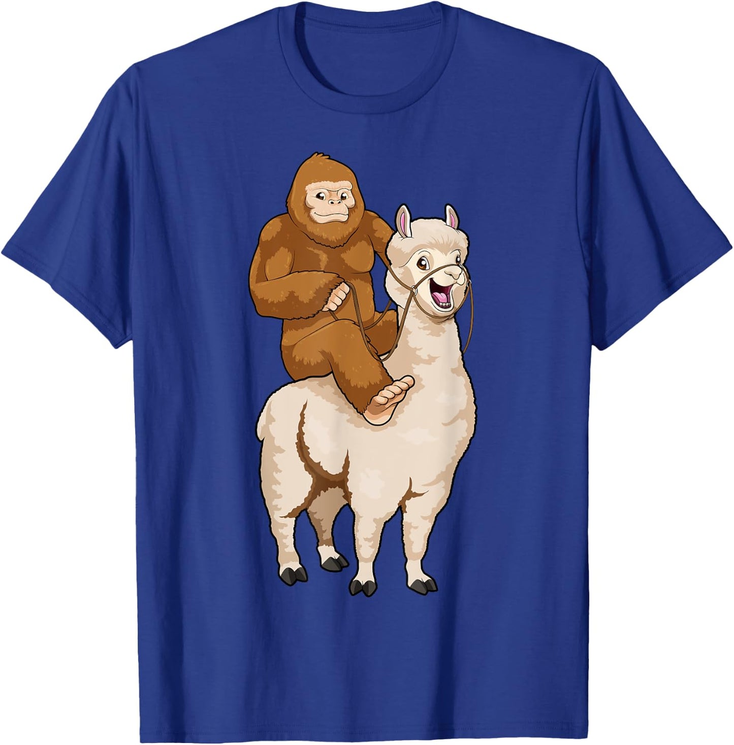 Bigfoot Riding Llama Sasquatch Cryptozoology Cryptid Farmer T-Shirt - T-Shirt | Royal