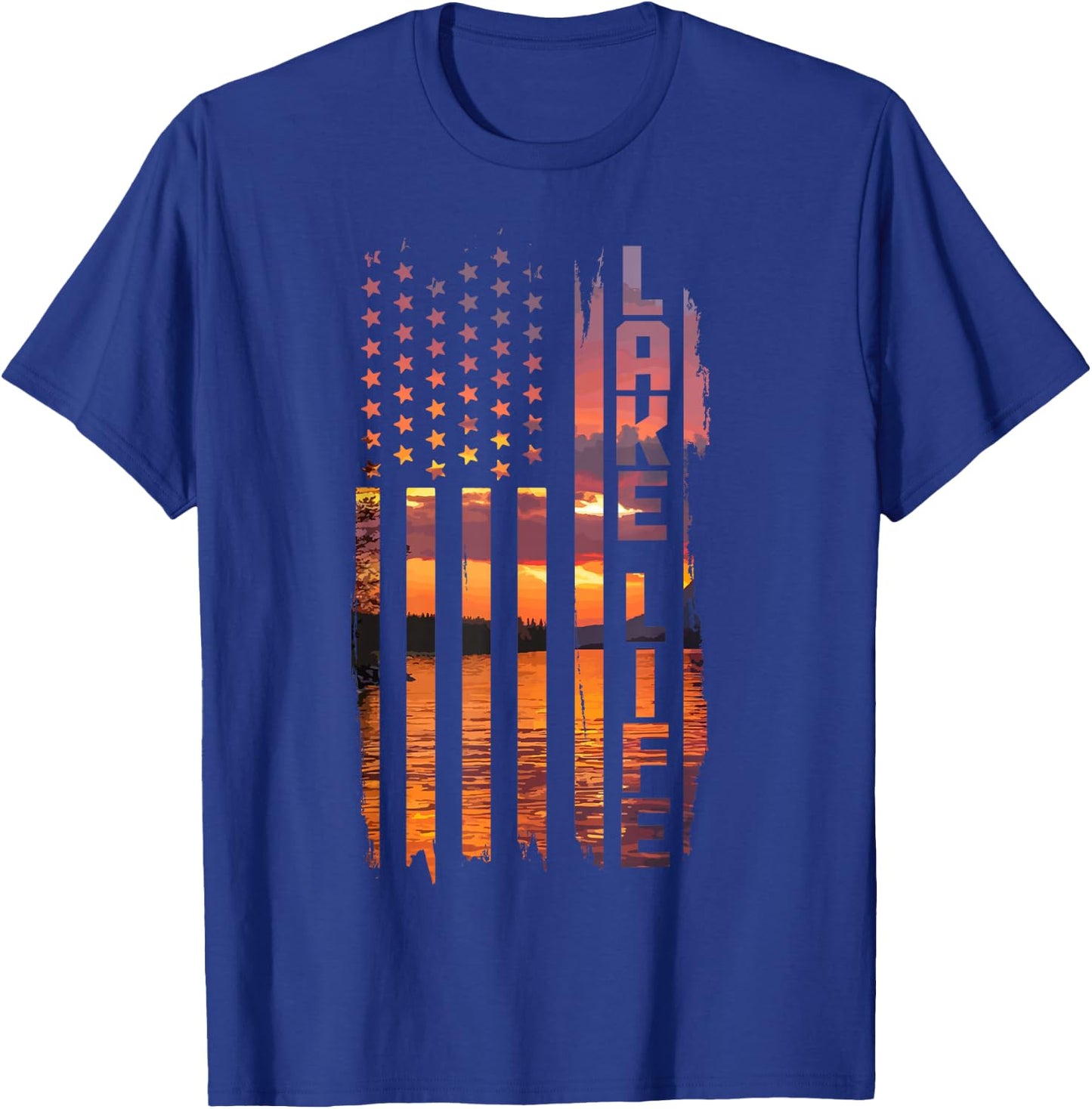 Life Is Better At The Lake Pontoon Boating Wakeboard US Flag T-Shirt - T-Shirt | Royal