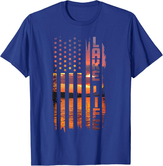 Life Is Better At The Lake Pontoon Boating Wakeboard US Flag T-Shirt - T-Shirt | Royal