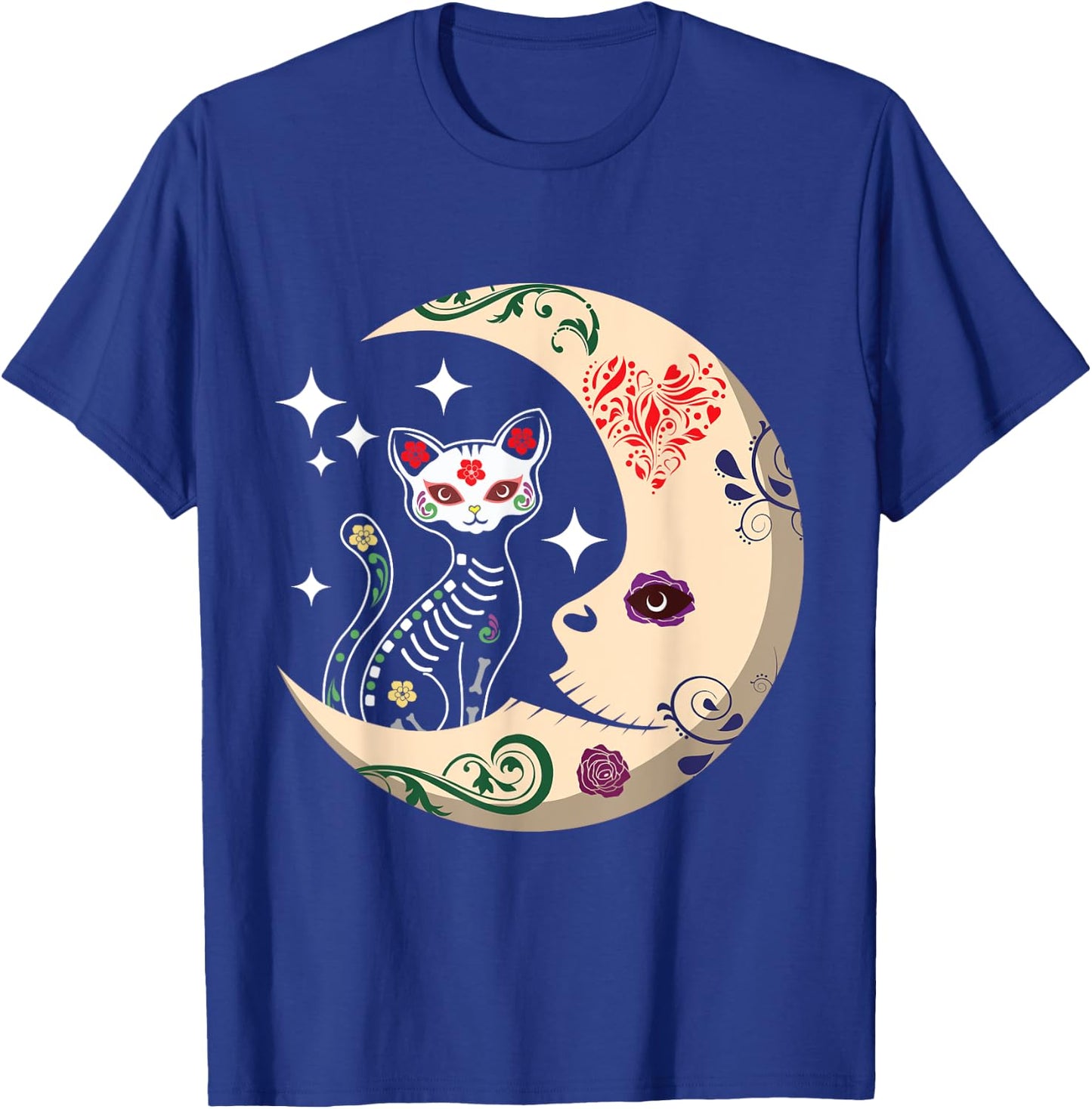 Souls Day Los Muertos Day Of Dead Sugar Cat Moon Floral T-Shirt - T-Shirt | Royal