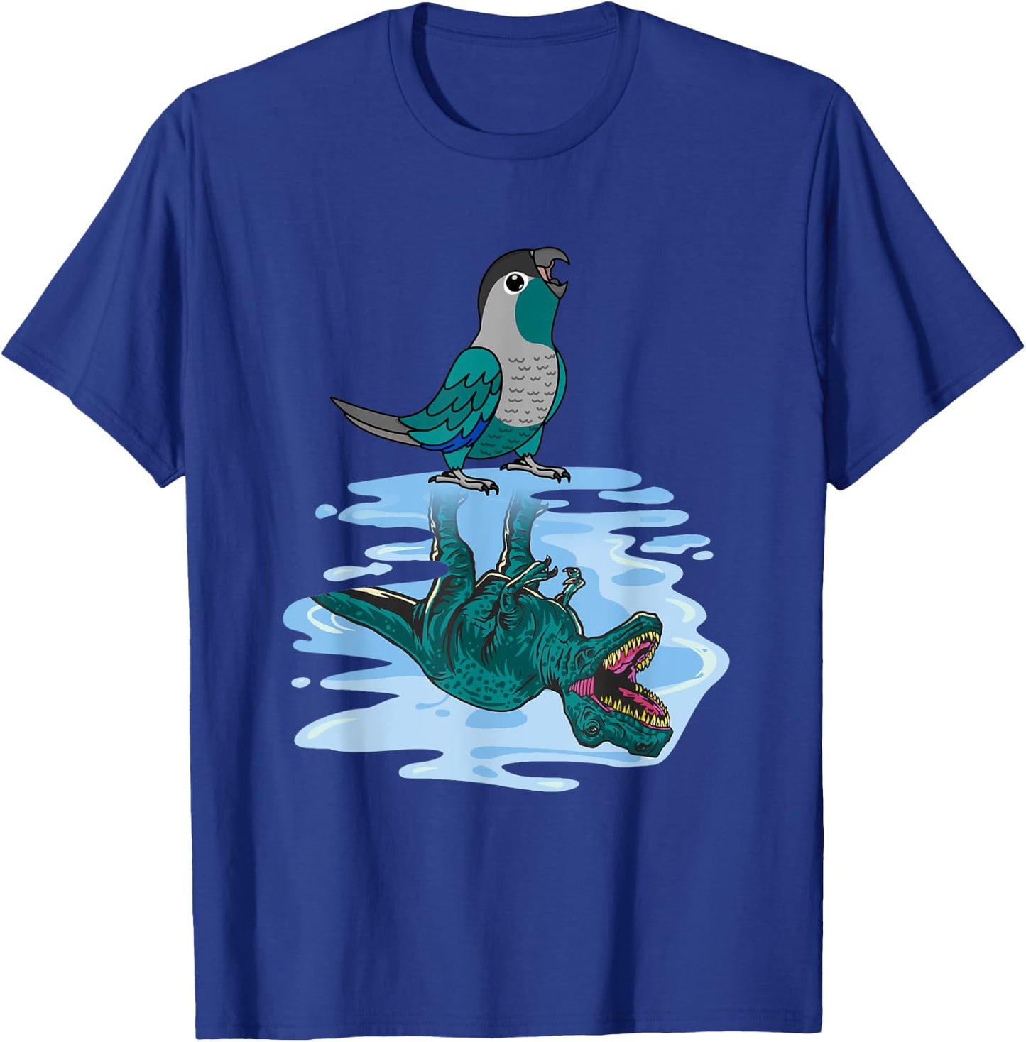 Parrot & T Rex Reflection I Turquoise Green Cheek Conure T-Shirt - T-Shirt | Royal