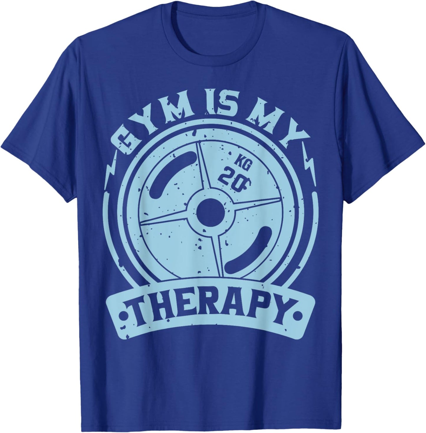 Motivation Workout Gift Gym Is My Therapy -Adult Black Short Sleeve Modern Graphic Letter Print Regular Fit Cotton 70% Polyester 30% Size 6 T-Shirt - T-Shirt | Royal