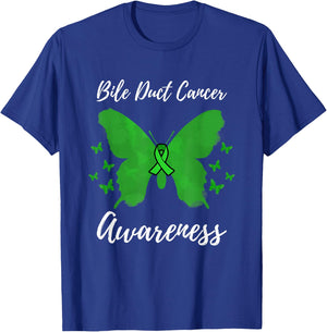 Green Ribbon Cholangiocarcinoma Bile Duct Cancer Awareness T-Shirt - T-Shirt | Royal