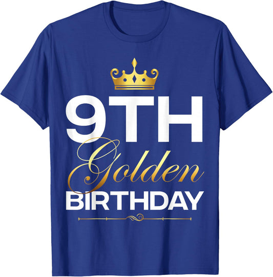 9th B-Day Golden Birthday Age Crown 9 Year Old Birthday T-Shirt - T-Shirt | Royal