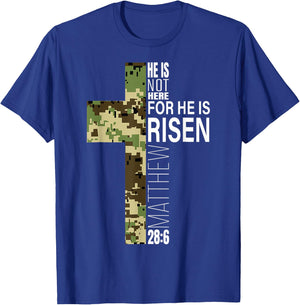 Cool He Is Risen Christian Easter Bible Verse Religious Camo T-Shirt - T-Shirt | Royal