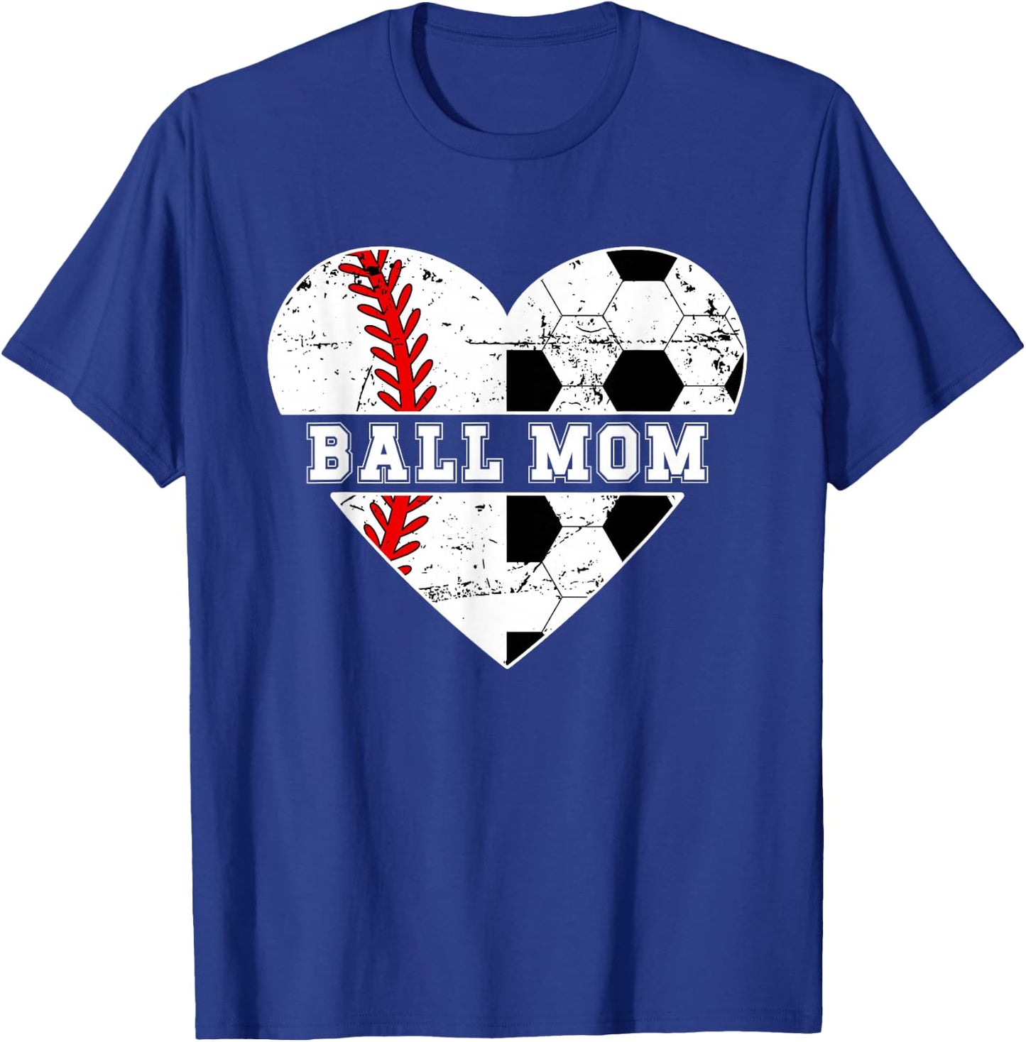 Ball Mom Heart Soccer Baseball Mom Soccer Baseball Mama T-Shirt - T-Shirt | Royal