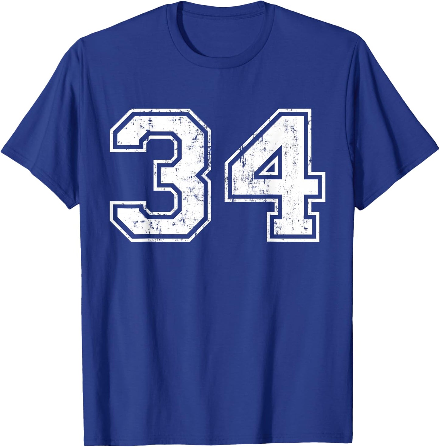 Number 34 Distressed Vintage Thirty Four Sport Team Practice T-Shirt - T-Shirt | Royal