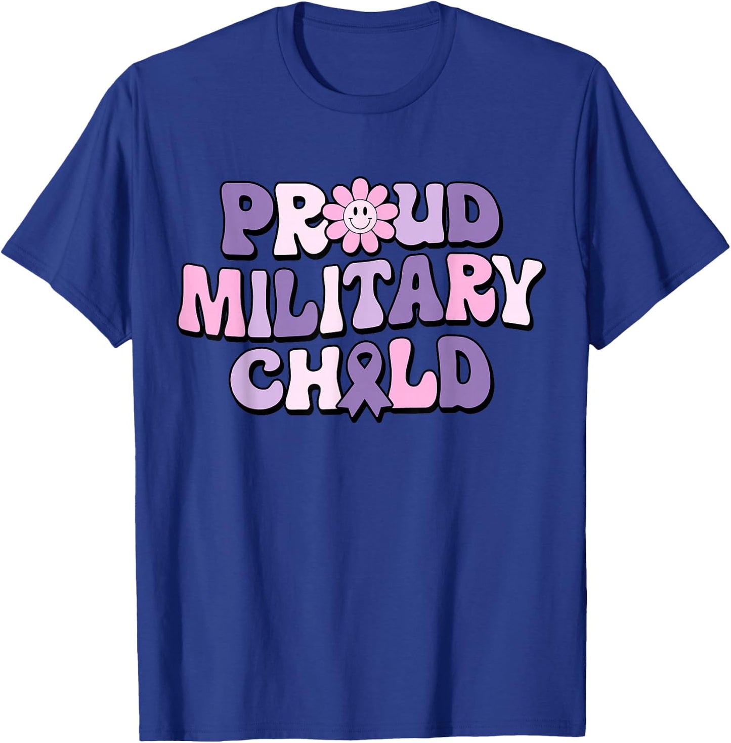 Proud Military Child Groovy Purple Up for Military Kids T-Shirt - T-Shirt | Royal