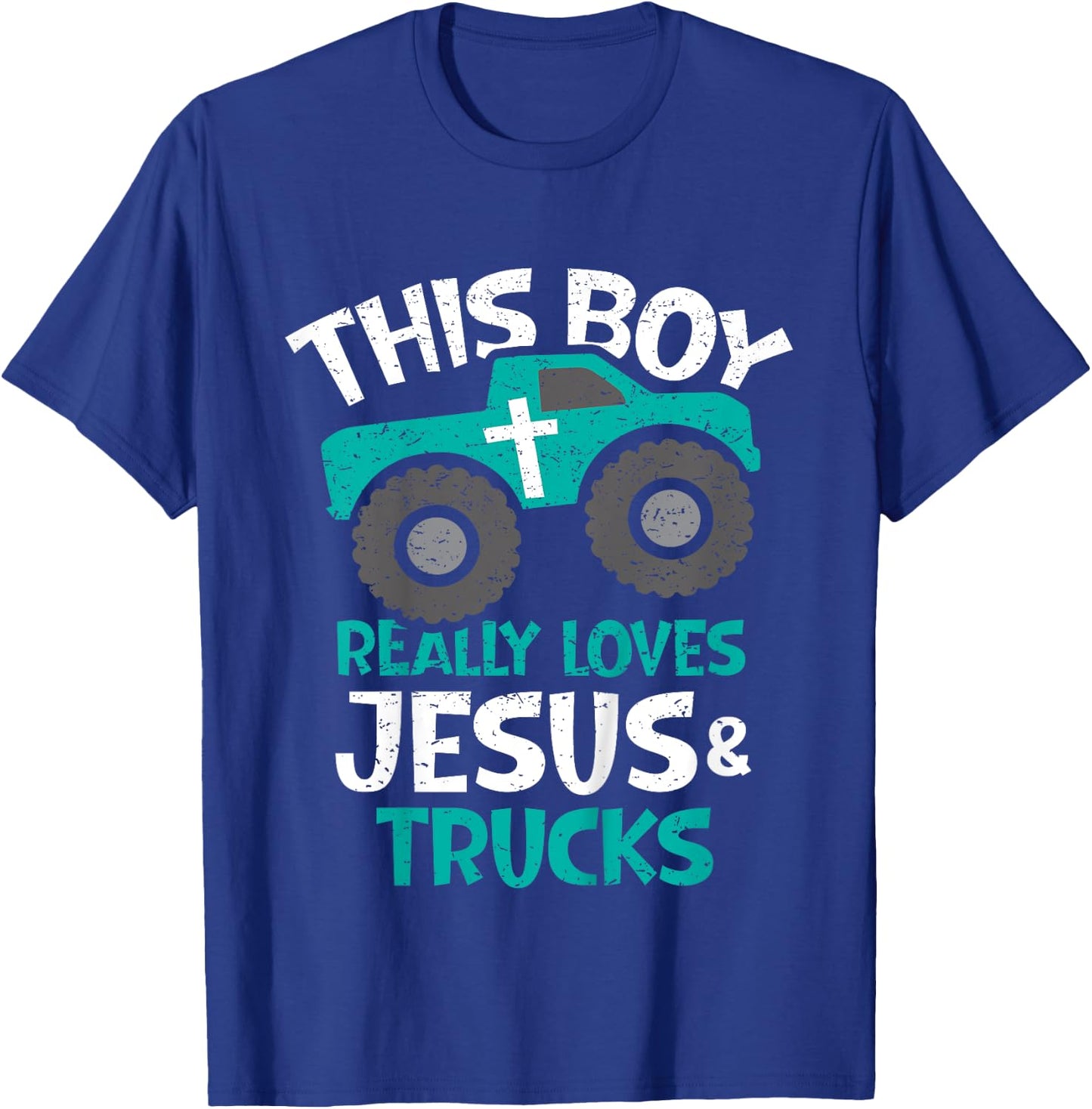 Kids I love Jesus and trucks T-Shirt - T-Shirt | Royal