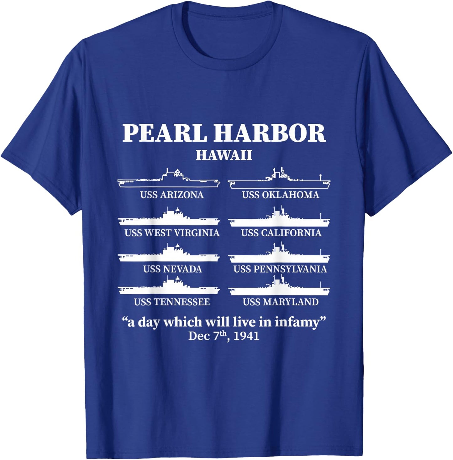 Pearl Harbor Memorial Day Battleships USA Patriotic Men T-Shirt - T-Shirt | Royal